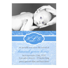 Faire-part sophistiqué de bébé (bleu royal)