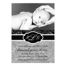 Faire-part sophistiqué de bébé (noir)