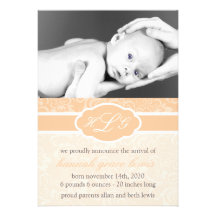 Faire-part sophistiqué de bébé (orange)