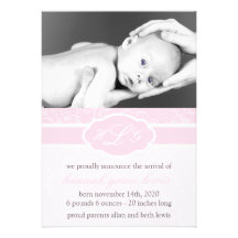 Faire-part sophistiqué de bébé (pâlissez - le rose