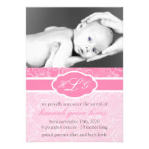 Faire-part sophistiqué de bébé (rose)