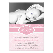 Faire-part sophistiqué de bébé (rose mauve)