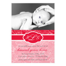 Faire-part sophistiqué de bébé (rouge)
