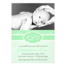 Faire-part sophistiqué de bébé (vert en bon état)