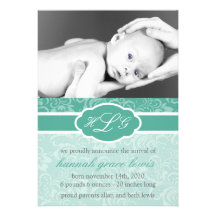 Faire-part sophistiqué de bébé (vert-foncé)