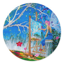 Fairy Artist Faery Round Stickers