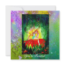 FAIRY DREAMING ON A RED FLOWER purple yellow,green Custom Announcements
