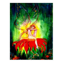FAIRY DREAMING ON THE FLOWER POST CARD