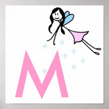 Fairy Initial, Black Hair Print