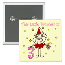 Fairy Princess 3rd Birthday Tshirts and Gifts Button