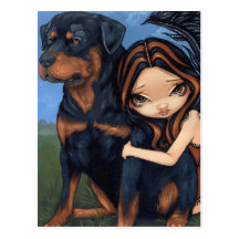 "Fairy with a Rottweiler" Postcard