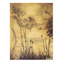 Fairy's Tightrope by Arthur Rackham, Vintage Art Post Card