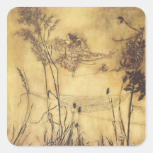 Fairy's Tightrope by Arthur Rackham, Vintage Art Square Stickers