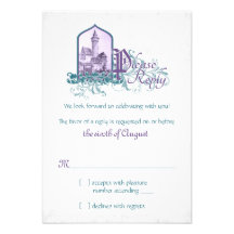 Fairytale Purple Teal Castle Wedding RSVP Personalized Invite