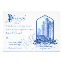 Fairytale Royal Blue Castle Once Upon Wedding RSVP Invitations