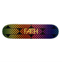 Faith rainbow chequered skateboard