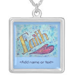 Faith Word Art Painting Silver Necklace Charm