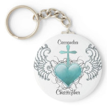 Faithful Crystal Blue Heart Key Chains