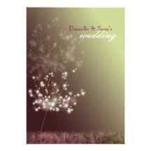 Fall Dandelion Burgundy, Lime Green Floral Wedding Custom Announcement