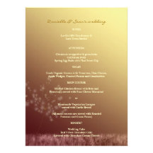 Fall Gold + Brown Dandelion Wedding Reception Menu Personalized Invite