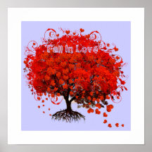 Fall In Love Poster Swirl Hearts Falling From Tree