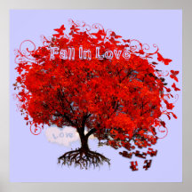 Fall In Love Swirls Roots Puzzle Pieces Red Tree Poster