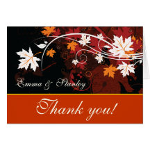Fall leaves orange red white wedding Thank You Greeting Card