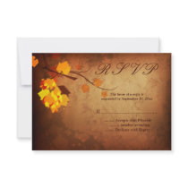 Fall leaves vintage distressed wedding rsvp reply invitations