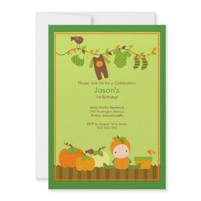 Fall Pumpkin Boy Birthday Party Invitation by limelightinvitations