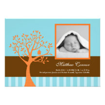 Fall Tree Baby Boy Birth Announcement