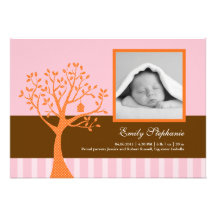Fall Tree Baby Girl Birth Announcement