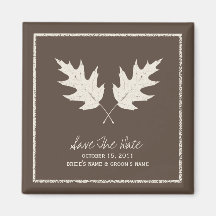 Fall Wedding Brown Save The Date Oak Leaves Refrigerator Magnet
