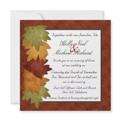 Fall wedding invitation leaves chic classic reds by HollyMusolf