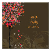 Fall wedding invitations/red maple leaves