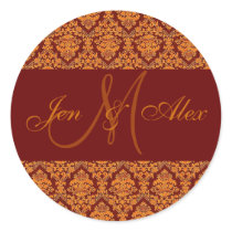 Fall Wedding Names & Monogram Gold Orange Sticker
