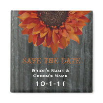 Fall Wedding Save The Date - Barnwood & Sunflower Refrigerator Magnet