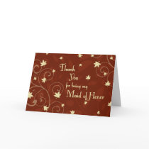Fall Wedding Thank You Maid of Honour Card
