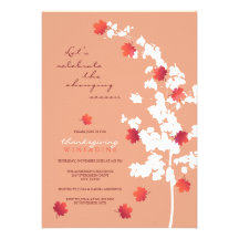 Falling Autumn Leaves Thanksgiving Dinner Party Invitations