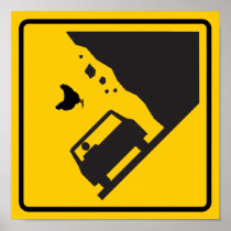 Falling Chicken Zone Highway Sign Posters