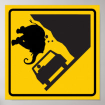 Falling Elephant Zone Highway Sign Posters