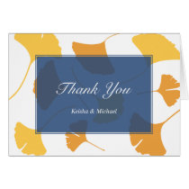 Falling ginkgo leaves blue couple thank you note cards