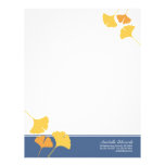 Falling ginkgo leaves golden yellow blue autumn letterhead