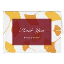 Falling ginkgo leaves maroon couple thank you note cards