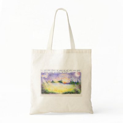 Falling stars fantasy landscape canvas bags by MarthaGoutal