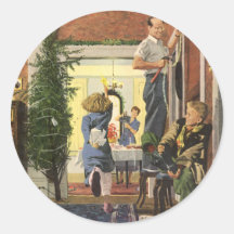 Famille décorant la Chambre pour Noël Autocollant