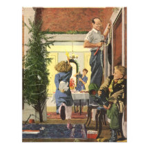 Famille décorant la Chambre pour Noël Cartons D'invitation