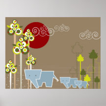 Famille mignonne lunatique d'éléphant dans des arb posters