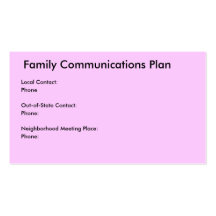 Family Communications / Disaster Plan Business Card Templates
