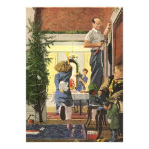 Family Decorating the House for Christmas Personalized Invitation