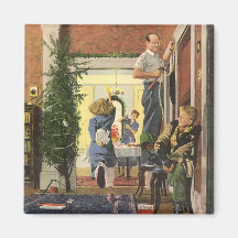 Family Decorating the House for Christmas Magnet